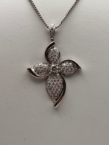 Curved White Gold and Diamond Cross